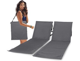 Set van 2 strandmatten met verstelbare rugleuning - Gevuld met comfortschuim, ultralicht en opvouwbaar om ruimte te besparen – grijs (Set van 2)