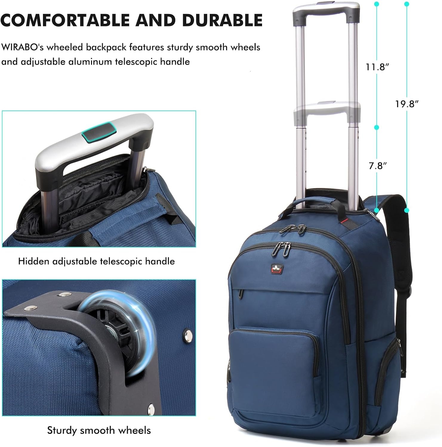 Blauwe 2-in-1 Trolley Rugzak (34% Korting!) - 17.3" Laptopvak