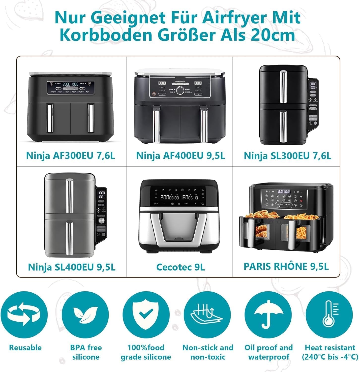 Siliconen Airfryer Vormen (5 stuks) - Dual Zone - 54% Korting