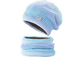 Gebreide Muts & Sjaal Set Blauw One Size - 51% Korting