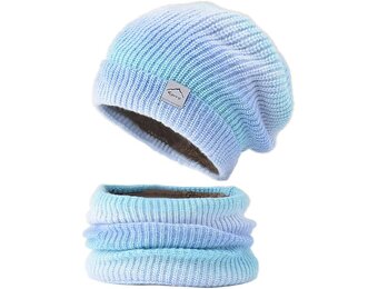 Dames Muts & Sjaal Set Blauw Fijn Gebreid Fleece (56-60 cm) - 28% Korting!