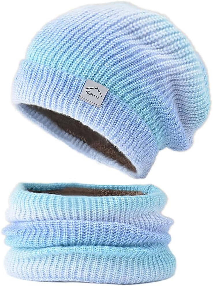 Dames Muts & Sjaal Set Blauw Fijn Gebreid Fleece (56-60 cm) - 28% Korting!