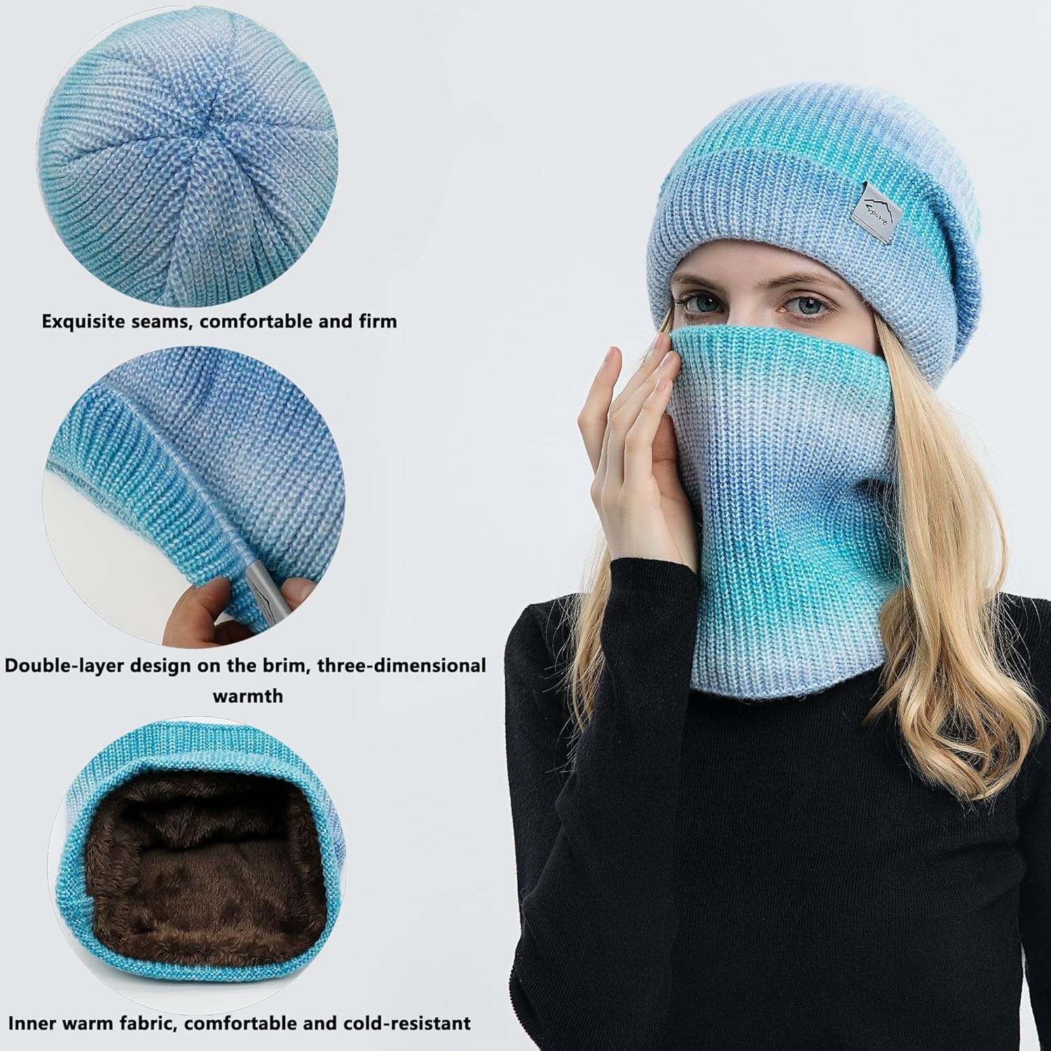 Dames Muts & Sjaal Set Blauw Fijn Gebreid Fleece (56-60 cm) - 28% Korting!