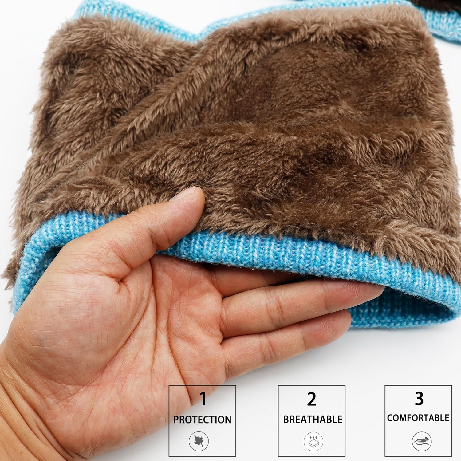 Dames Muts & Sjaal Set Blauw Fijn Gebreid Fleece (56-60 cm) - 28% Korting!