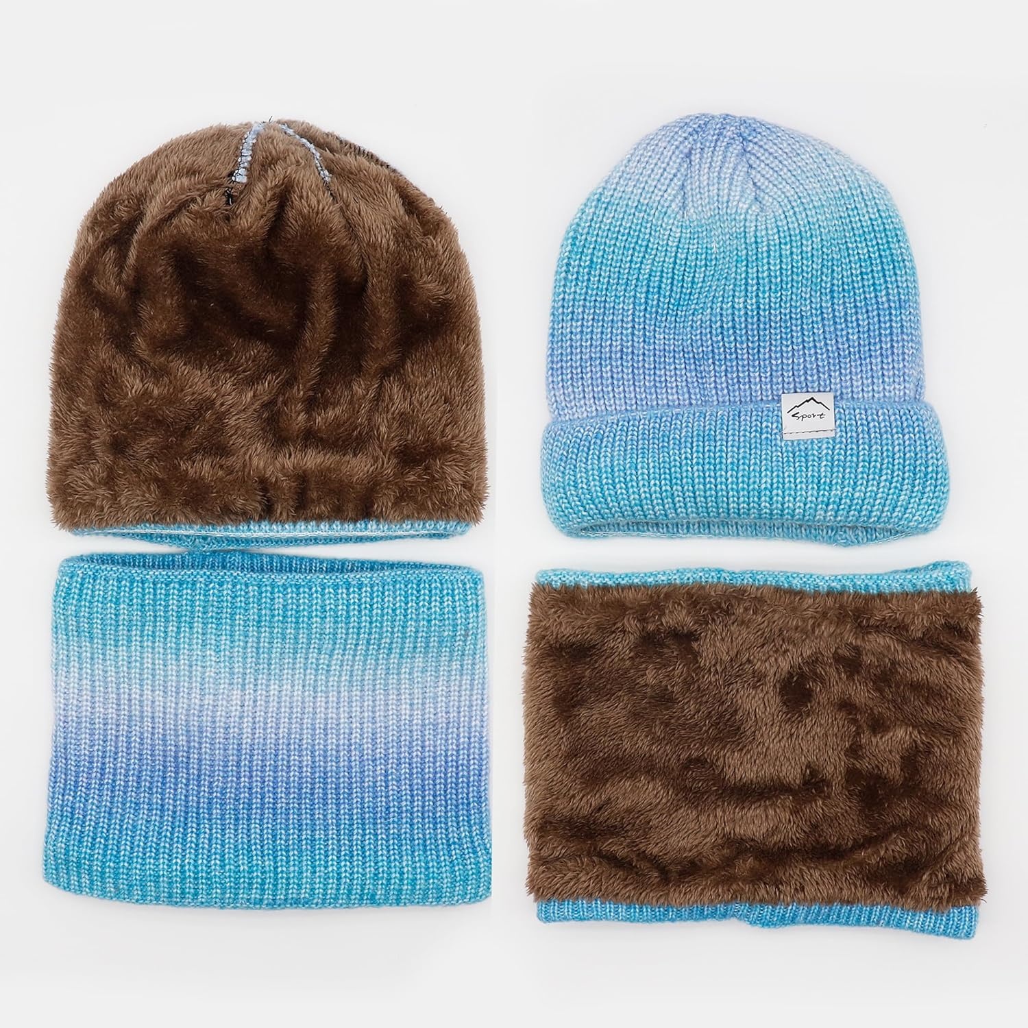 Dames Muts & Sjaal Set Blauw Fijn Gebreid Fleece (56-60 cm) - 28% Korting!