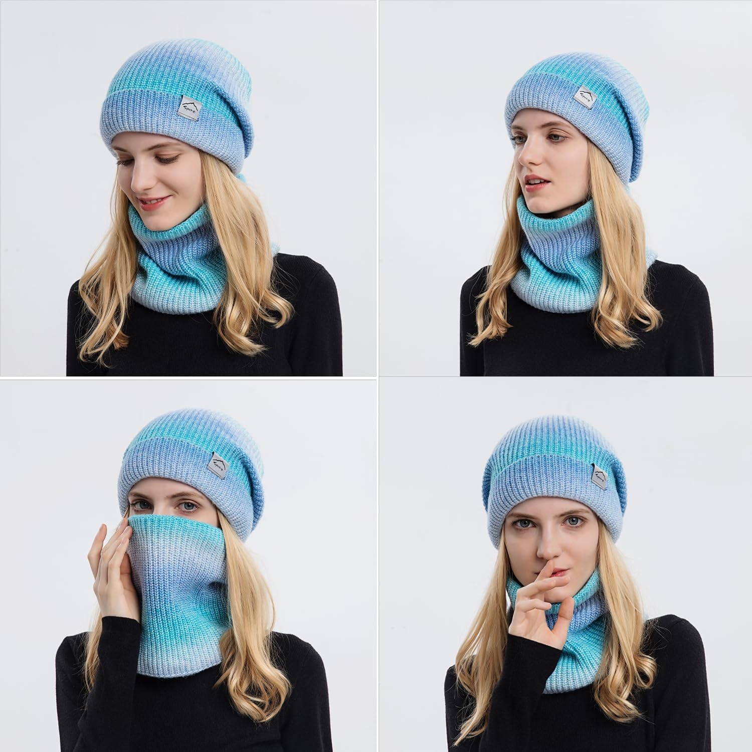 Gebreide Muts & Sjaal Set Blauw 56-60cm - 55% Korting