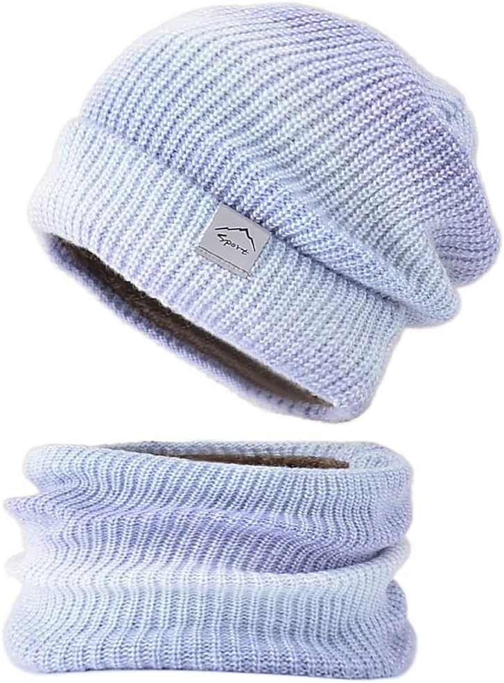 Gebreide Muts & Sjaal Set Blauw 56-60cm - 55% Korting