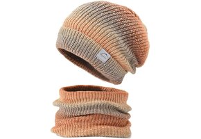 Dames Muts & Sjaal Set - Gradiënt Oranje - 35% Korting