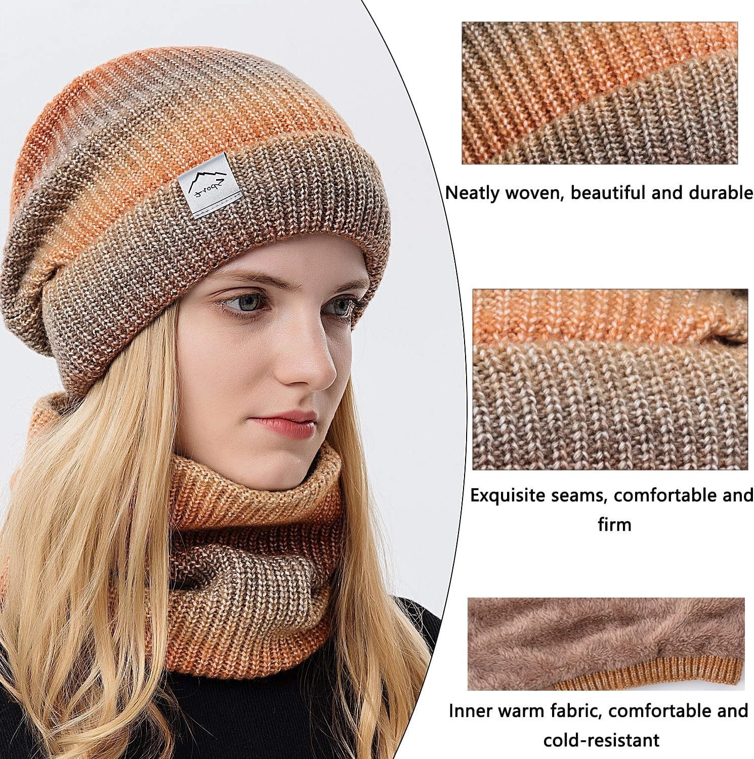 Dames Muts & Sjaal Set - Gradiënt Oranje - 28% Korting!