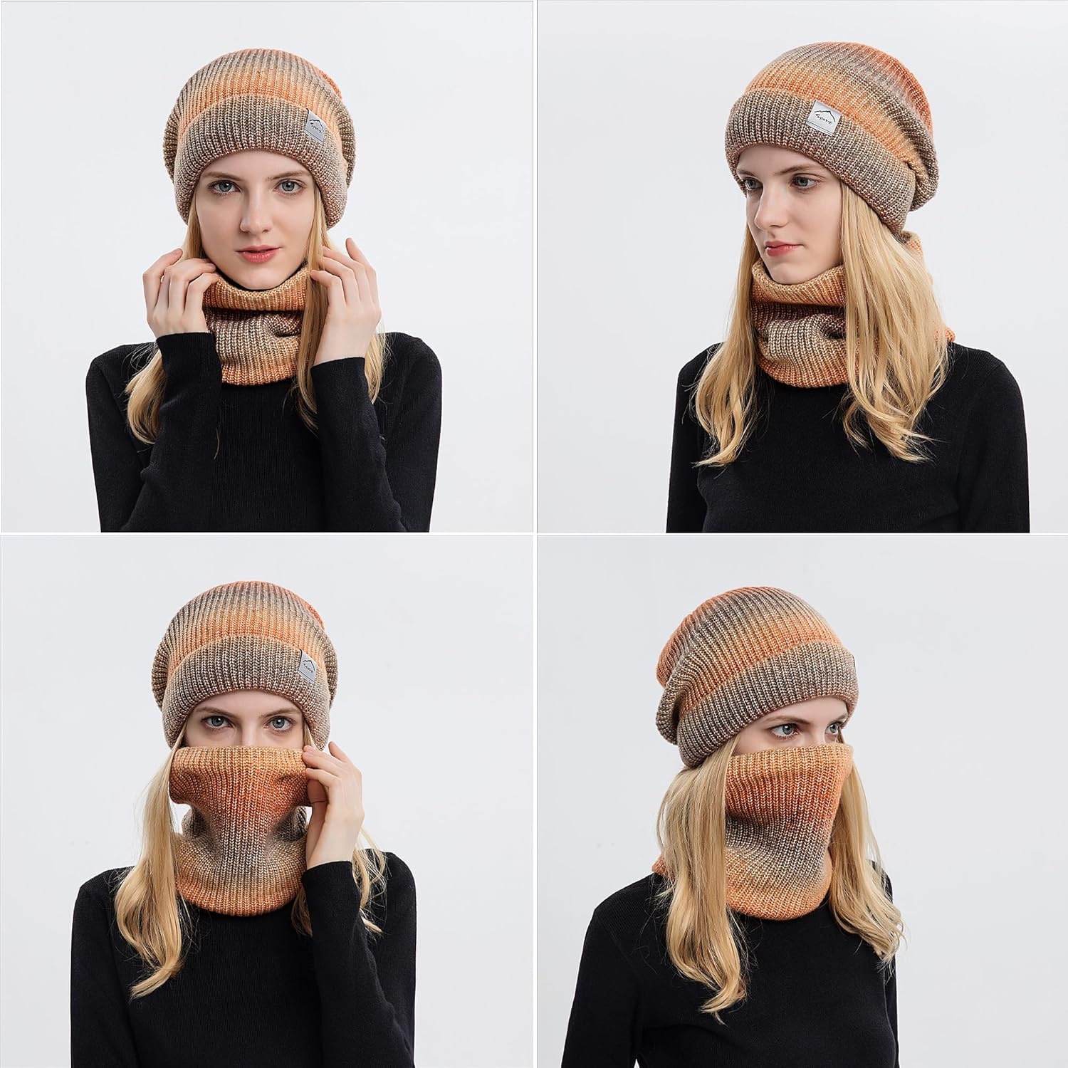 Dames Muts & Sjaal Set - Gradiënt Oranje - 28% Korting!
