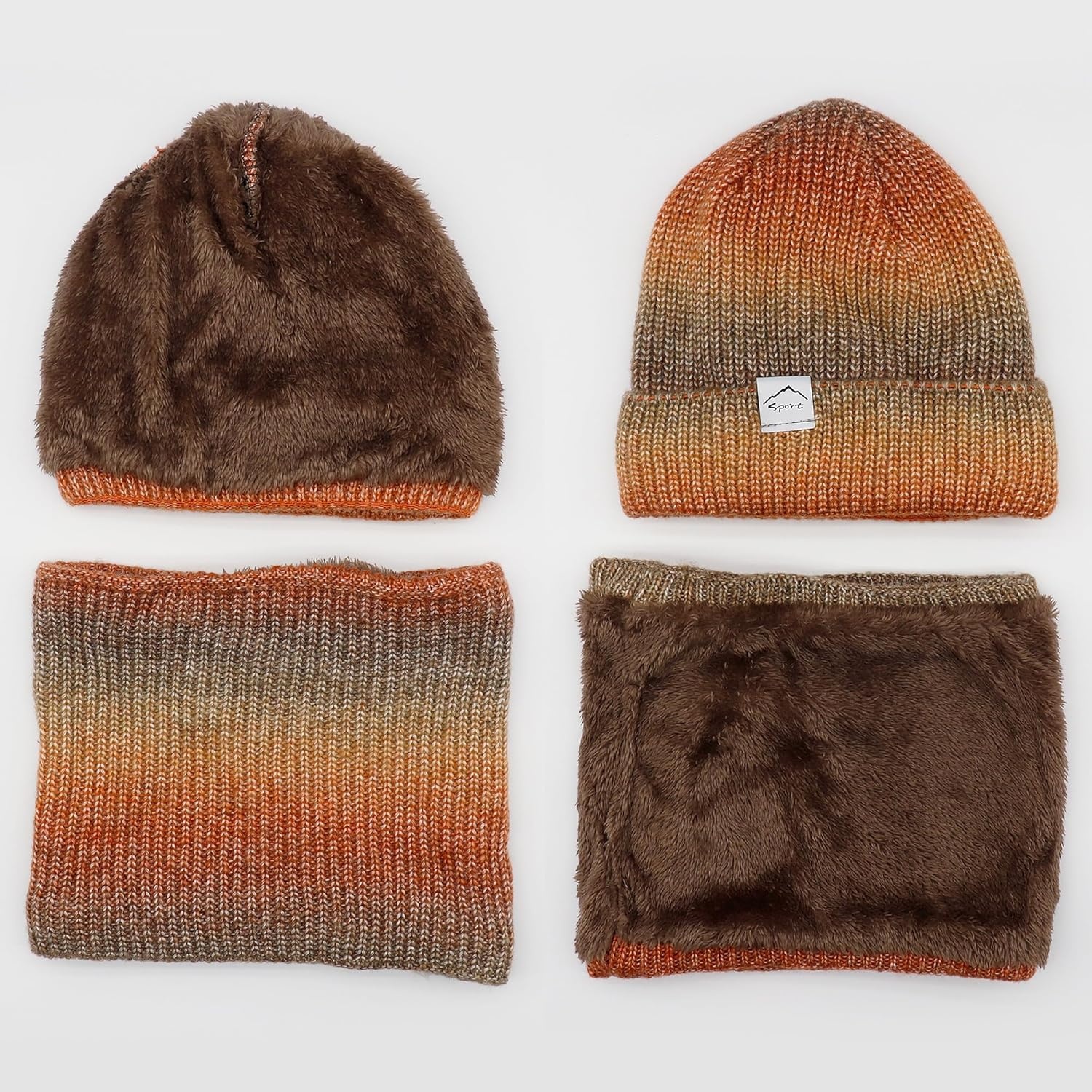 Dames Muts & Sjaal Set - Gradiënt Oranje - 28% Korting!