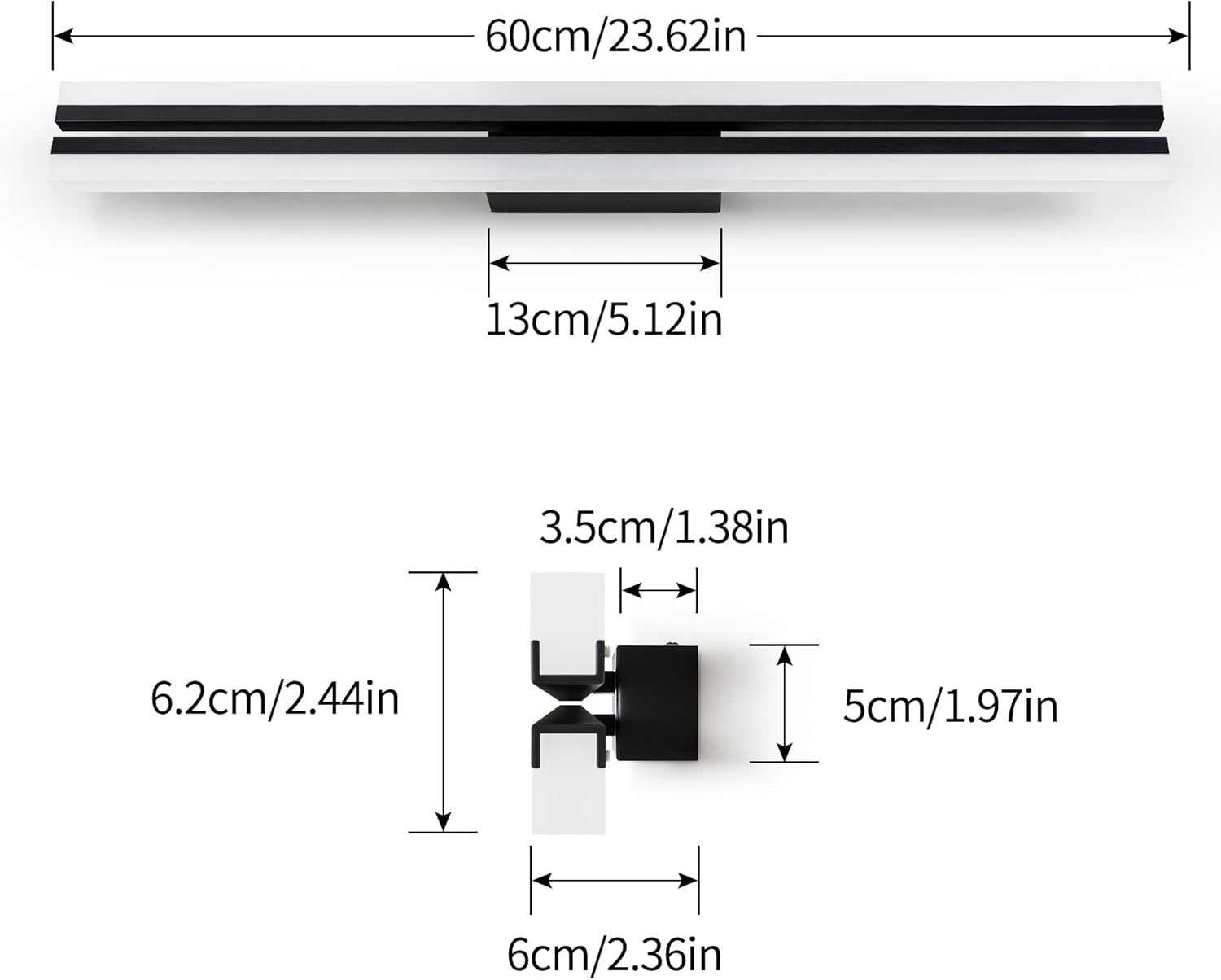 Zwarte LED Spiegelverlichting 60cm - 29% Korting