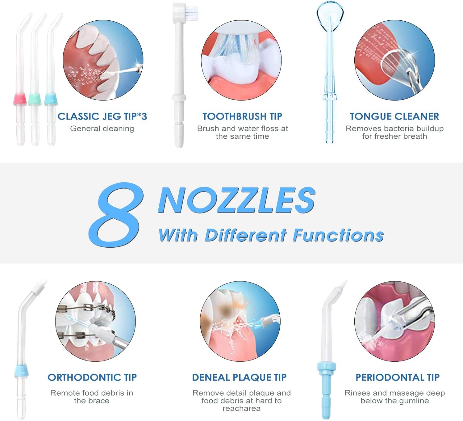 Elektrische Monddouche Wit - 10 Drukniveaus, 8 Opzetstukken - 28% Korting!