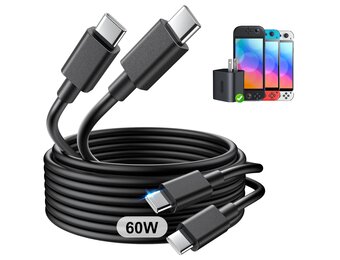 2x USB-C Snellader Kabel 60W PD 1.5m - 26% Korting!