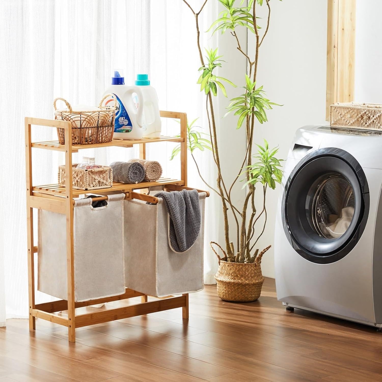 Wasmand met Bamboe Frame & 2 Zakken - 36% Korting!