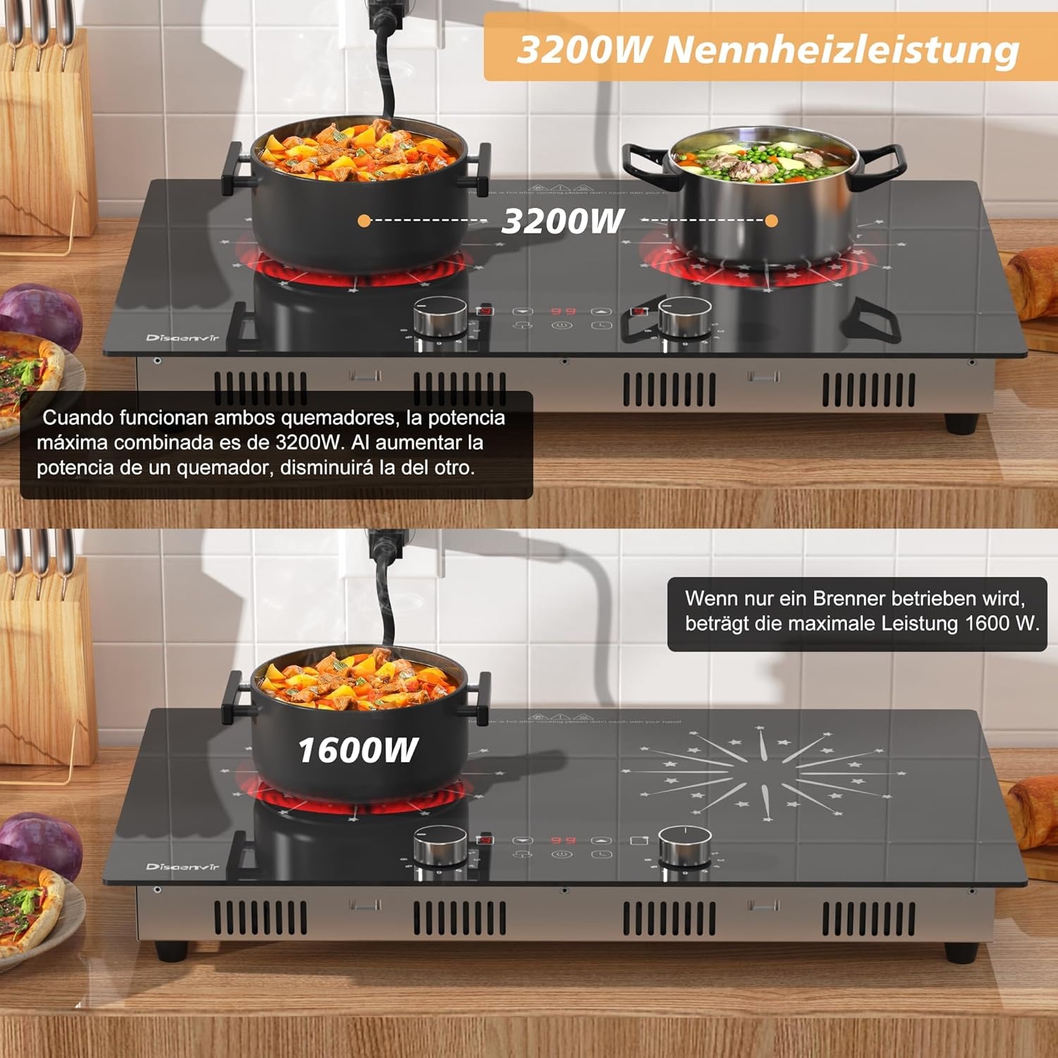 Draagbare Keramische Kookplaat 2 Zones 3200W met Timer & Veiligheidsslot - 52% Korting
