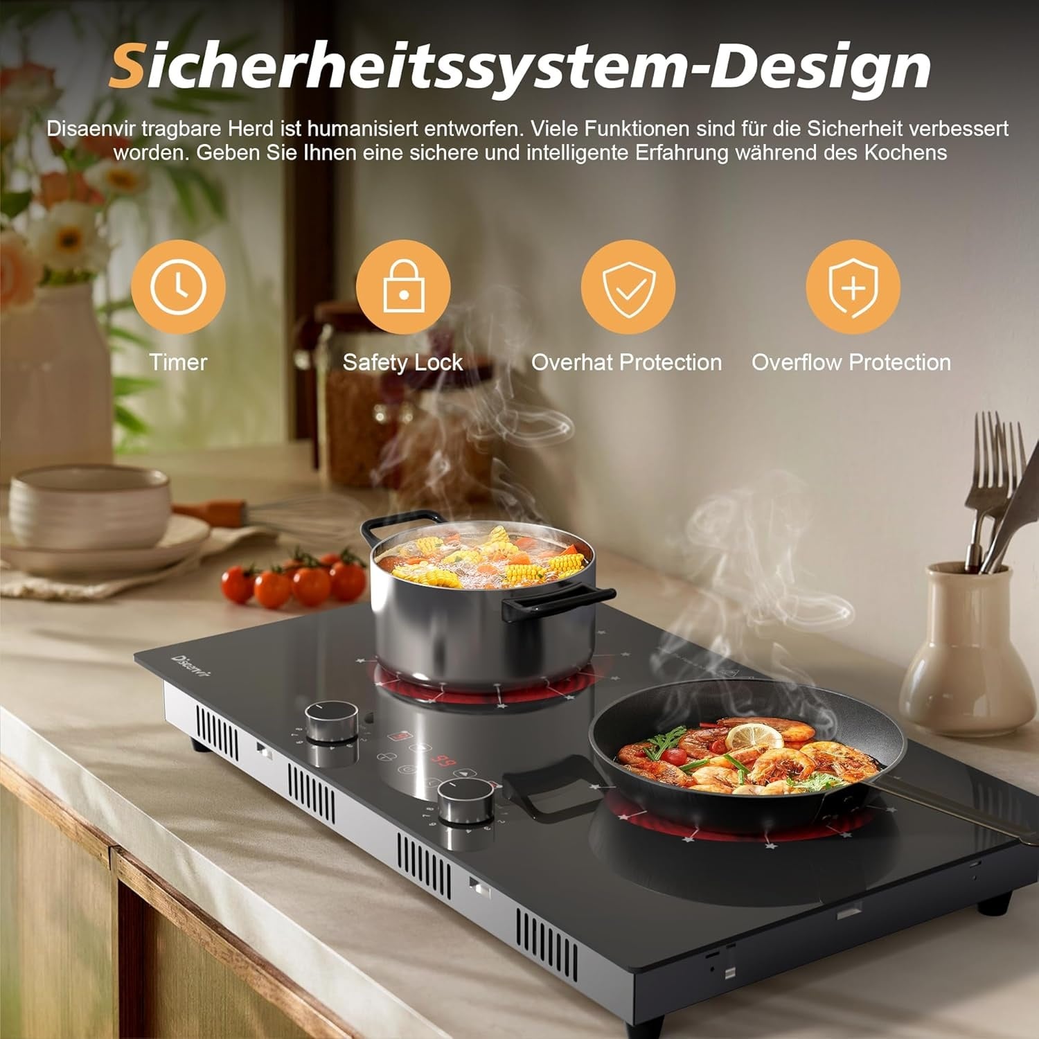 Draagbare Keramische Kookplaat 2 Zones 3200W met Timer & Veiligheidsslot - 52% Korting