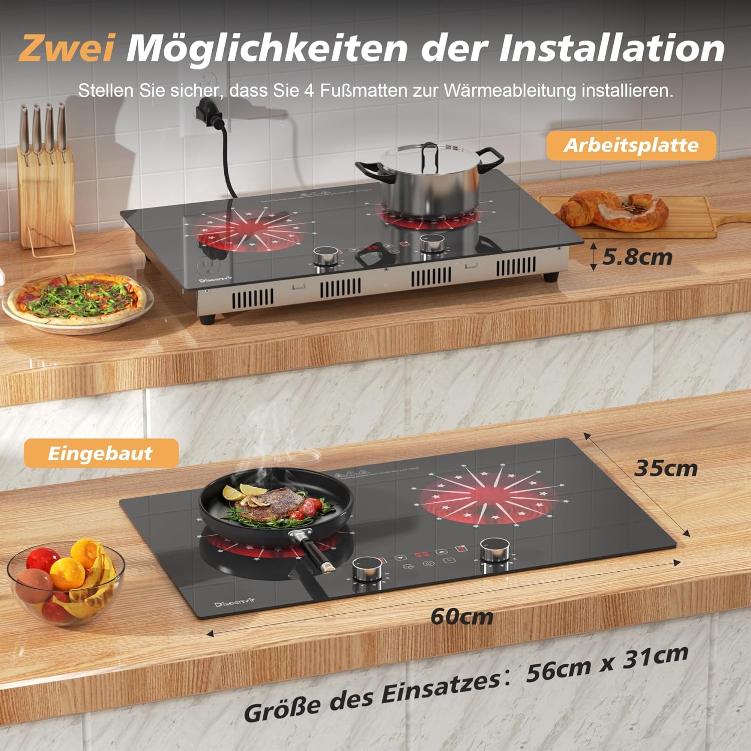 Draagbare Keramische Kookplaat 2 Zones 3200W met Timer & Veiligheidsslot - 52% Korting