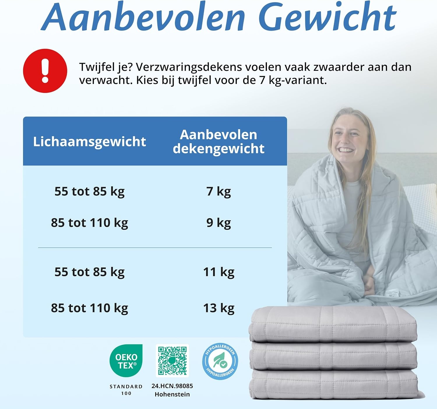 Ella Verzwaringsdeken 9kg 135x200cm - Lichtgrijs - 29% Korting