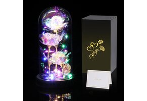 Kunst Roos in Glazen Koepel met 20 LED's - Wit | Decoratie & Cadeau