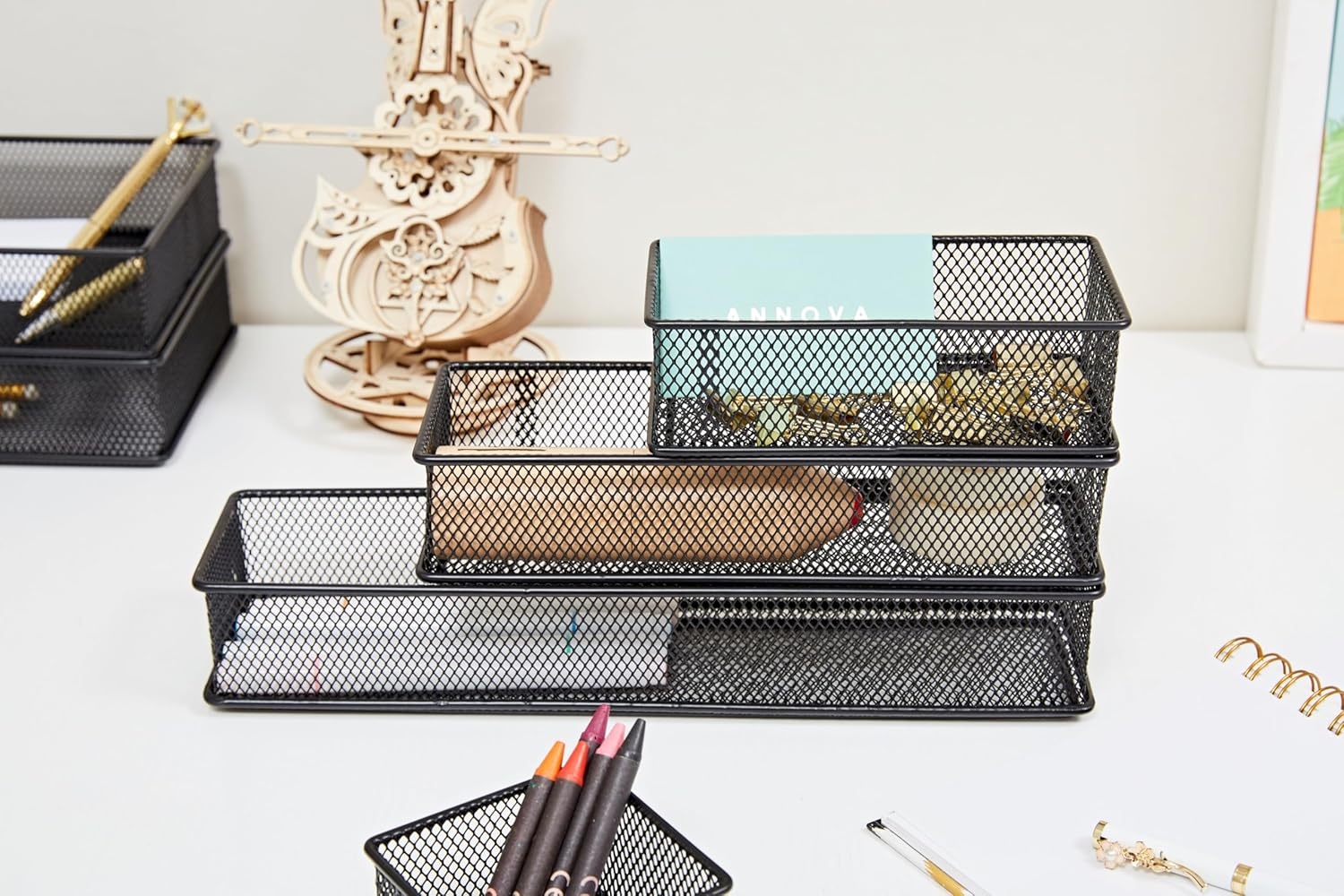 Set van 2 Mesh Lade & Plank Organizers (Zwart) - 45% Korting