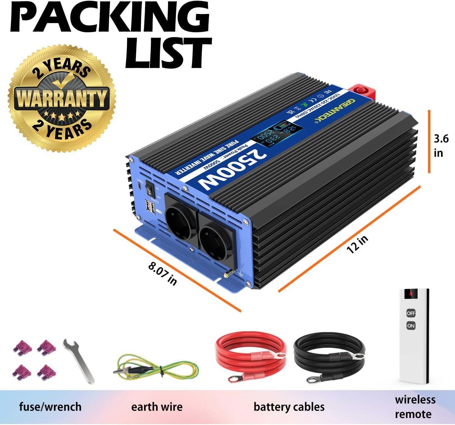 2500W Zuivere Sinus Omvormer 12V-230V | 35% Korting