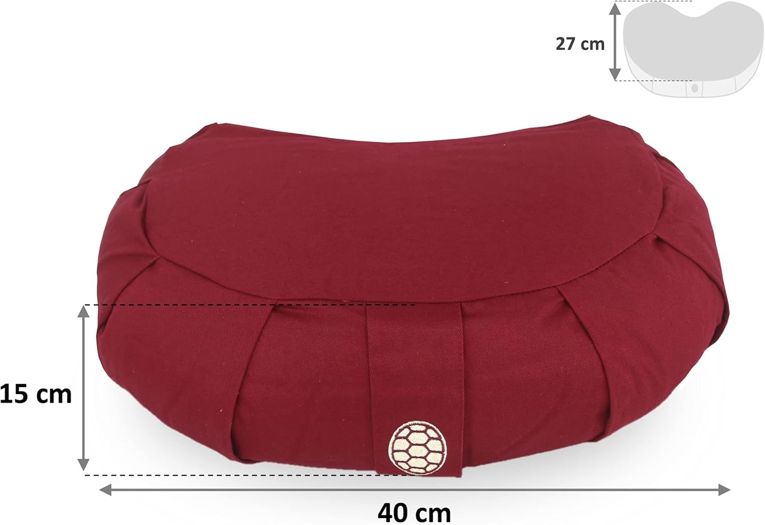 Meditatiekussen Zafu Halvemaanvorm | Biologische Boekweit | Biologisch Katoen | Garnet | 56% Korting