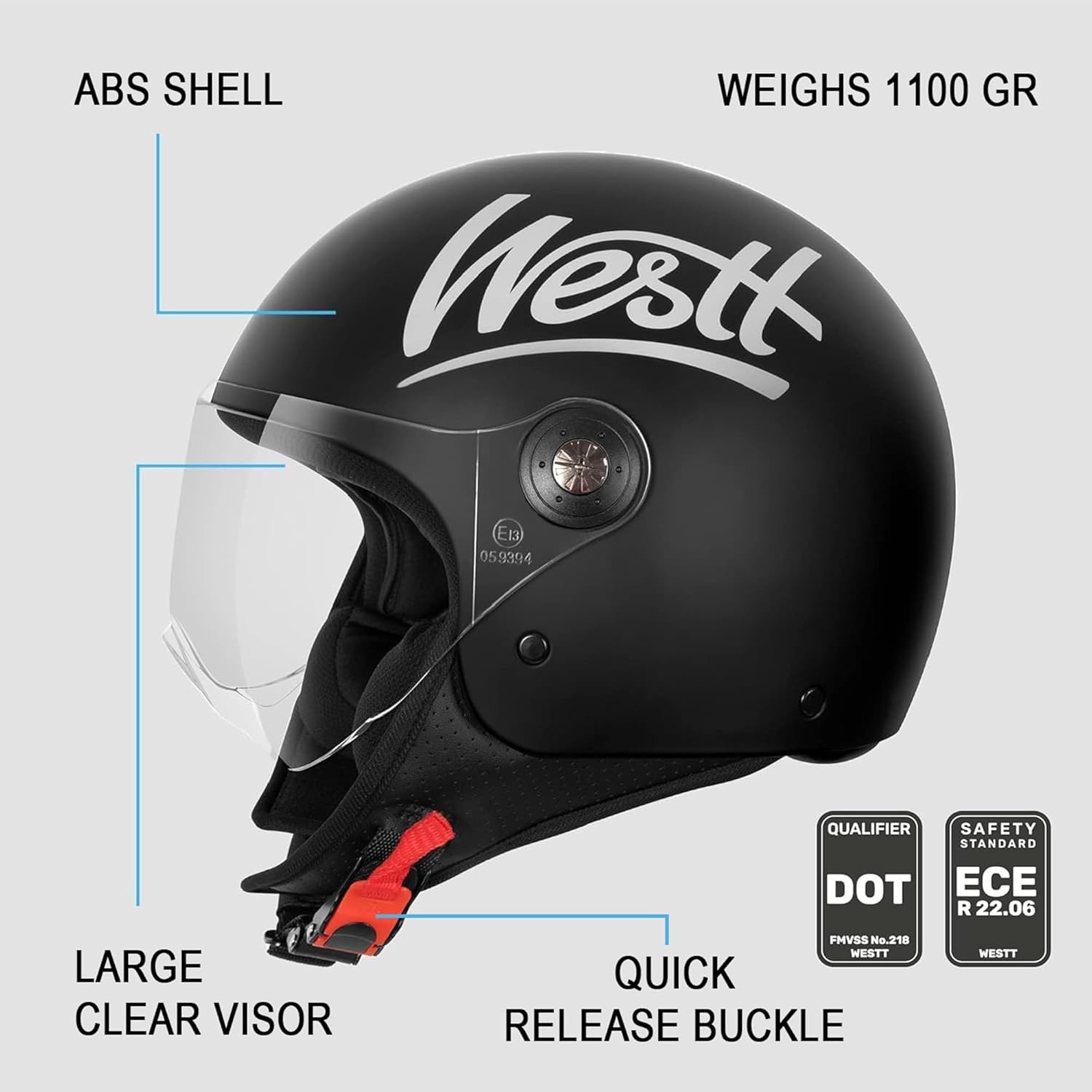 WESTT Classic Jet Helm - Mat Zwart - 34% Korting - Maat S