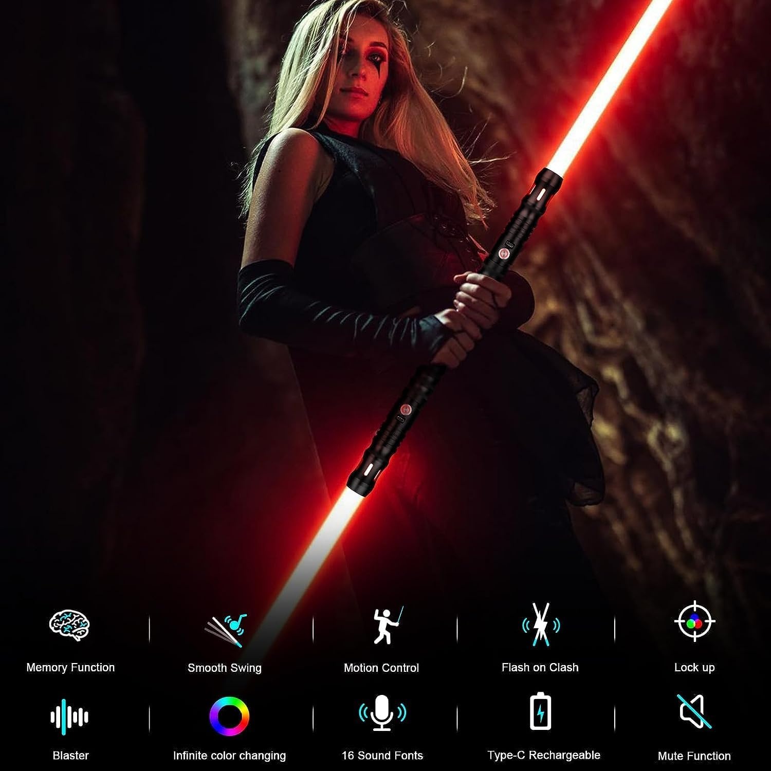 Smooth Swing FX Lightsaber Dual lichtzwaard, RGB, 12 kleuren, 12 modi, 12 geluidsmodi, ondersteuning voor echte zware duellen, zwart