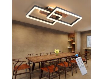 LED Plafondlamp Hout Dimbare Rechthoekige Vintage Lamp Zwart 48W 60cm 3000K-6000K met Afstandsbediening