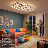 LED Plafondlamp Hout Dimbare Rechthoekige Vintage Lamp Zwart 48W 60cm 3000K-6000K met Afstandsbediening