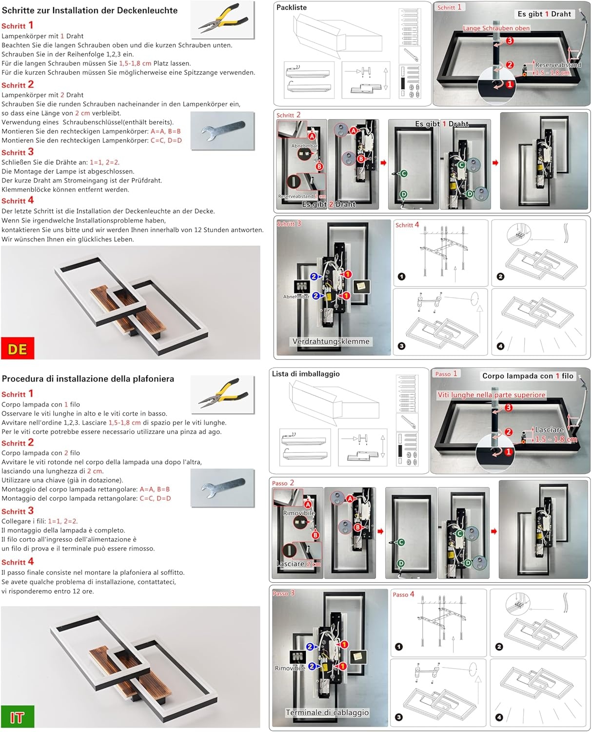 LED Plafondlamp Hout Dimbare Rechthoekige Vintage Lamp Zwart 48W 60cm 3000K-6000K met Afstandsbediening