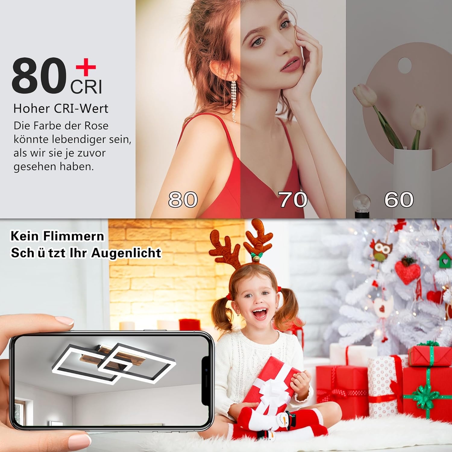 LED Plafondlamp Hout Dimbare Rechthoekige Vintage Lamp Zwart 48W 60cm 3000K-6000K met Afstandsbediening