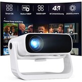 Nieuwe upgrade-projector met houder, geïntegreerde apps, automatische trapeziumcorrectie, wifi/Bluetooth, compatibel met verschillende apparaten