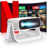 Nieuwe upgrade-projector met houder, geïntegreerde apps, automatische trapeziumcorrectie, wifi/Bluetooth, compatibel met verschillende apparaten