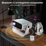 Nieuwe upgrade-projector met houder, geïntegreerde apps, automatische trapeziumcorrectie, wifi/Bluetooth, compatibel met verschillende apparaten