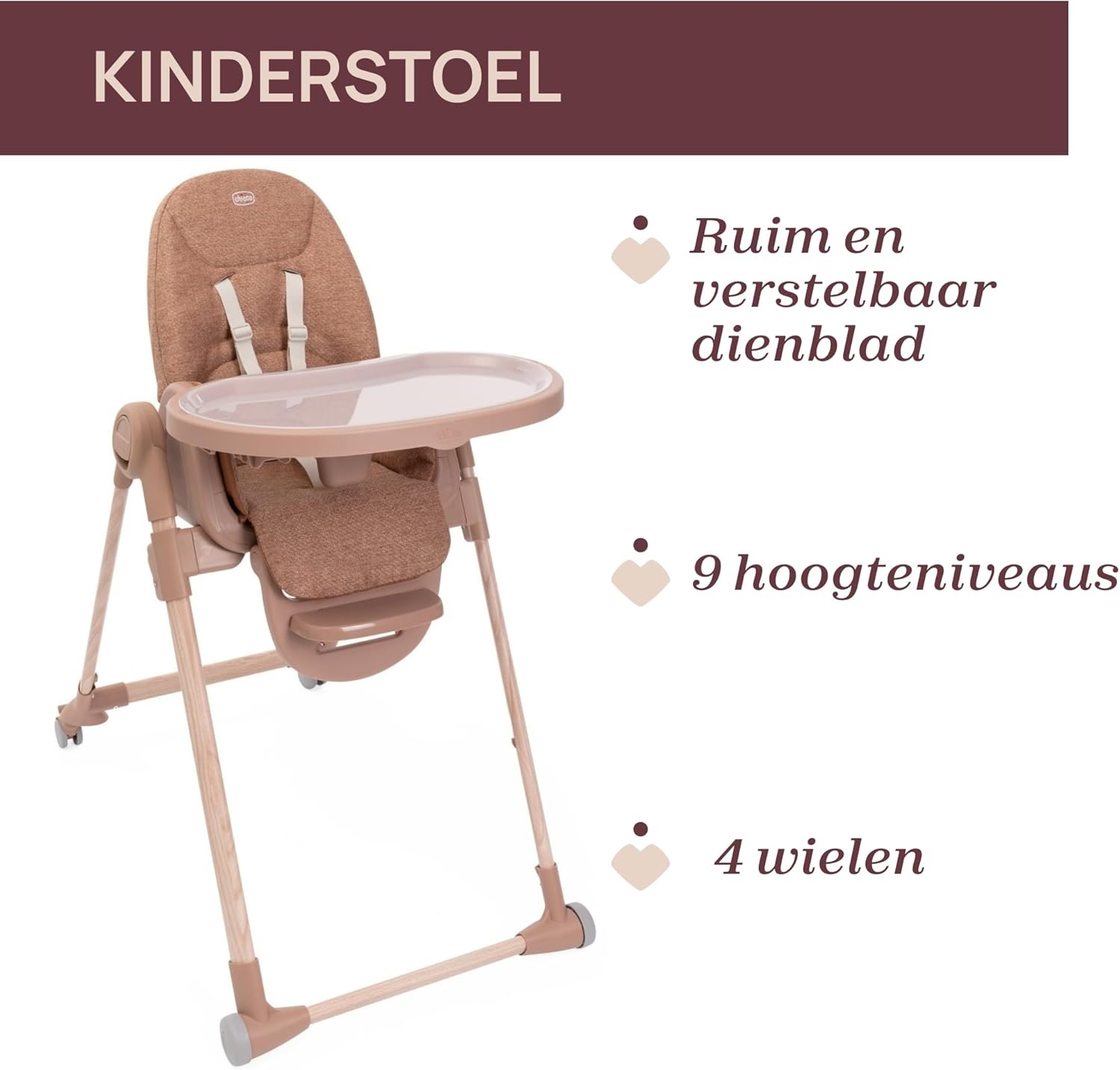 Polly Armonia Ontwikkelingsstoel voor Kinderen van 0 maanden tot 40 kg, Recliner Kinderstoel met Verstelbare Hoogte en Voetsteun, 4 Wielen, Compacte Vergrendeling