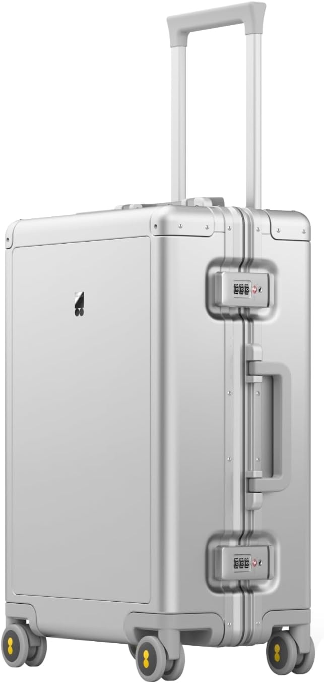 LEVEL8 20 "Trolley Hard Aluminium Handbagagekoffer, Elegante Trolleykoffer met Zwenkwielen en Geïntegreerd TSA-slot, 56cm, 35L, Zilver