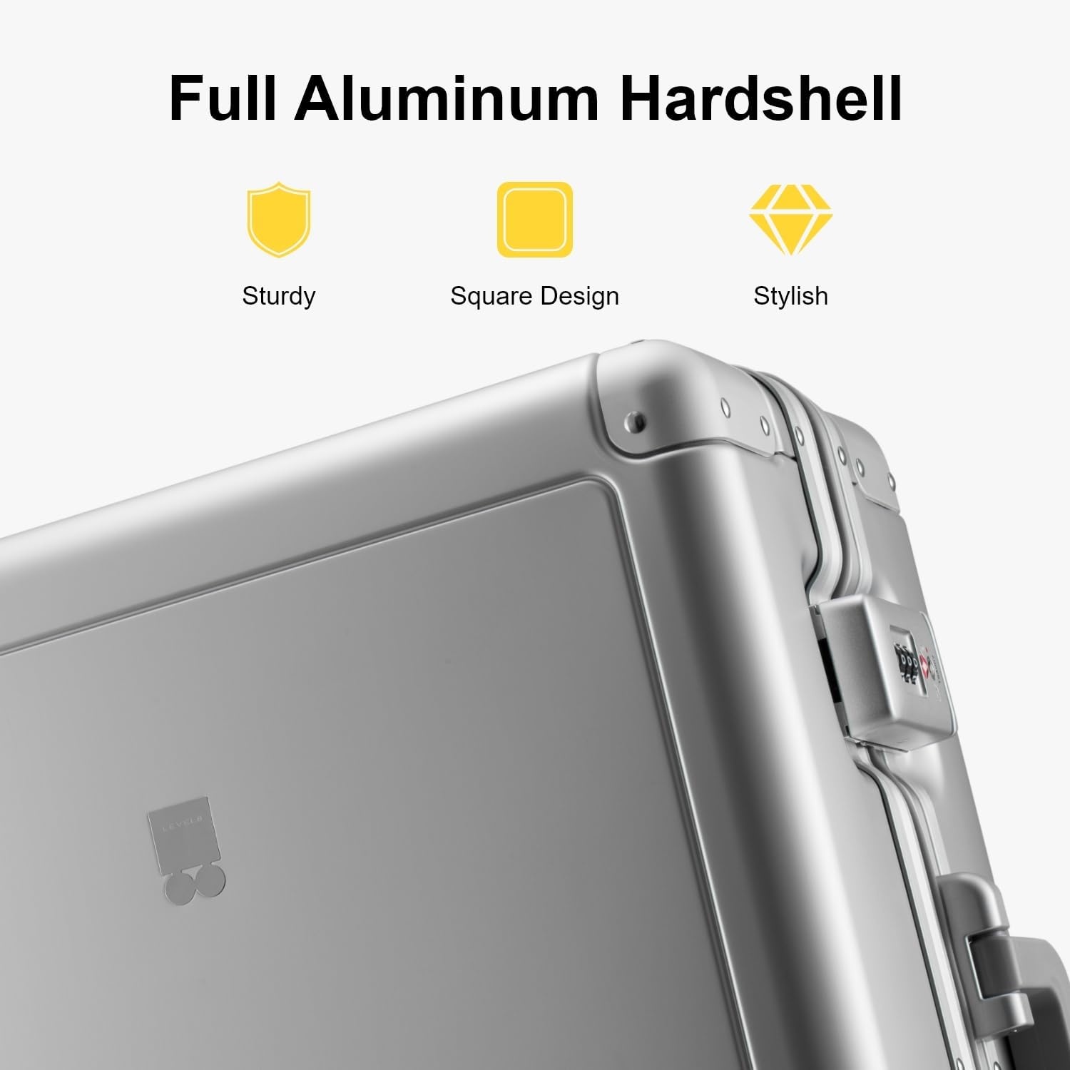 LEVEL8 20 "Trolley Hard Aluminium Handbagagekoffer, Elegante Trolleykoffer met Zwenkwielen en Geïntegreerd TSA-slot, 56cm, 35L, Zilver