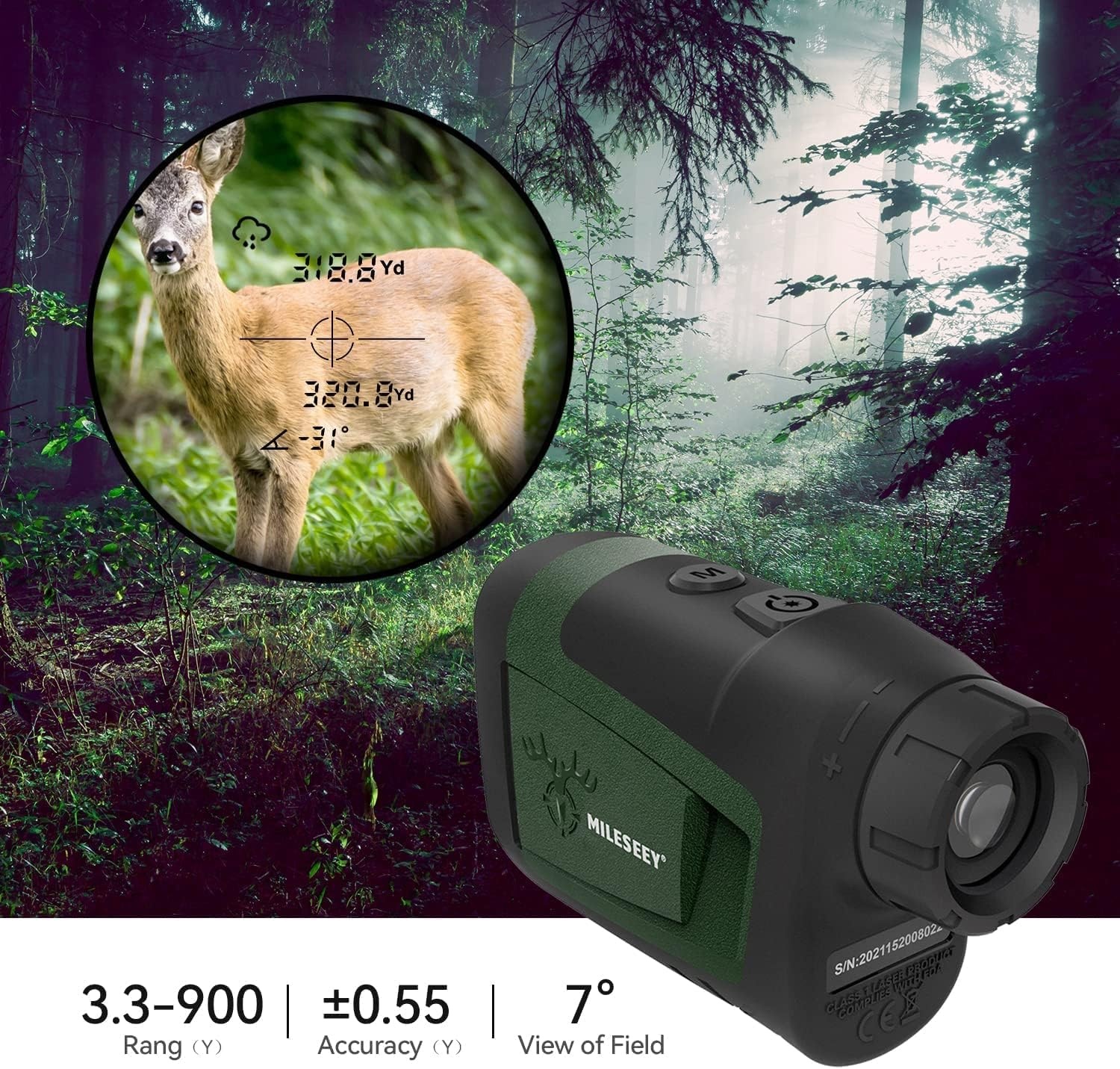 MILESEEY Laserafstandsmeter 900 Yards - Jacht, Boogschieten, Horizontale Afstand, Hoekcompensatie