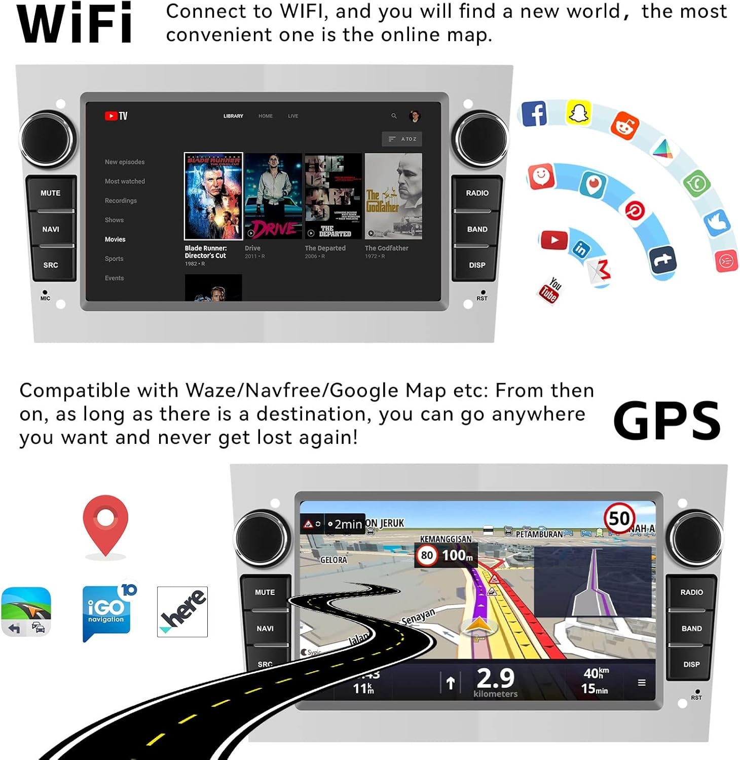 [1+32G] CAMECHO Android 13 Autoradio voor Opel Corsa d Astra h Zafira b Meriva Vivaro,7 Inch HD Touch Screen met WiFi/Bluetooth/USB/Navi/FM/RDS/Mirror Link-Zilver