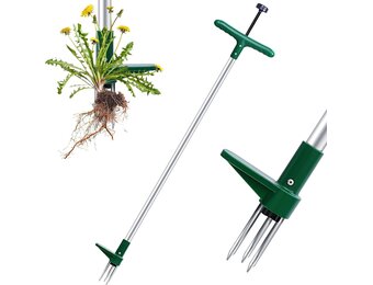 Ohuhu onkruidsteker staand onkruidtrekker Lengte 1 m met DRIE kaken en roestvrij staal pedaal voor efficiënt verwijderen van onkruid, onkruidsteker met steel geen vervorming voor het verwijderen van