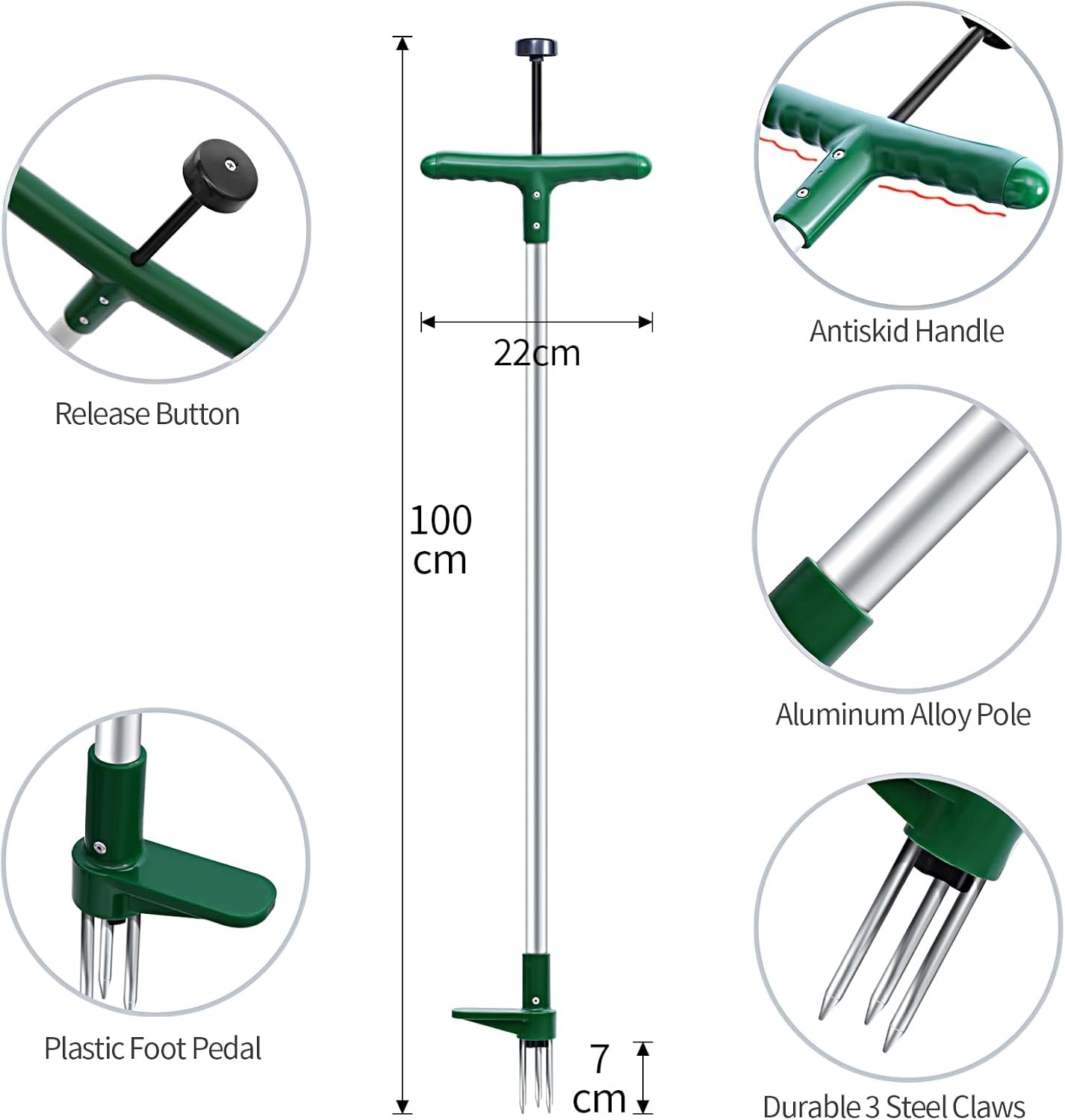 Ohuhu onkruidsteker staand onkruidtrekker Lengte 1 m met DRIE kaken en roestvrij staal pedaal voor efficiënt verwijderen van onkruid, onkruidsteker met steel geen vervorming voor het verwijderen van