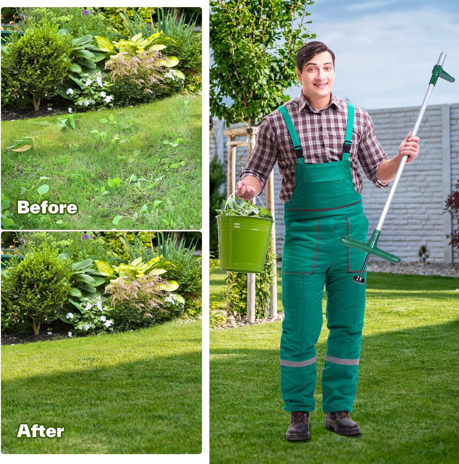 Ohuhu onkruidsteker staand onkruidtrekker Lengte 1 m met DRIE kaken en roestvrij staal pedaal voor efficiënt verwijderen van onkruid, onkruidsteker met steel geen vervorming voor het verwijderen van