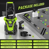 Gisam Hogedrukreiniger, 2200 watt, 180 bar, 480 l/u, met slangtrommel, 8 m, accessoireset met zeepfles, schuimmondstuk, hogedrukpistool voor auto, hek, tuin, patiënten