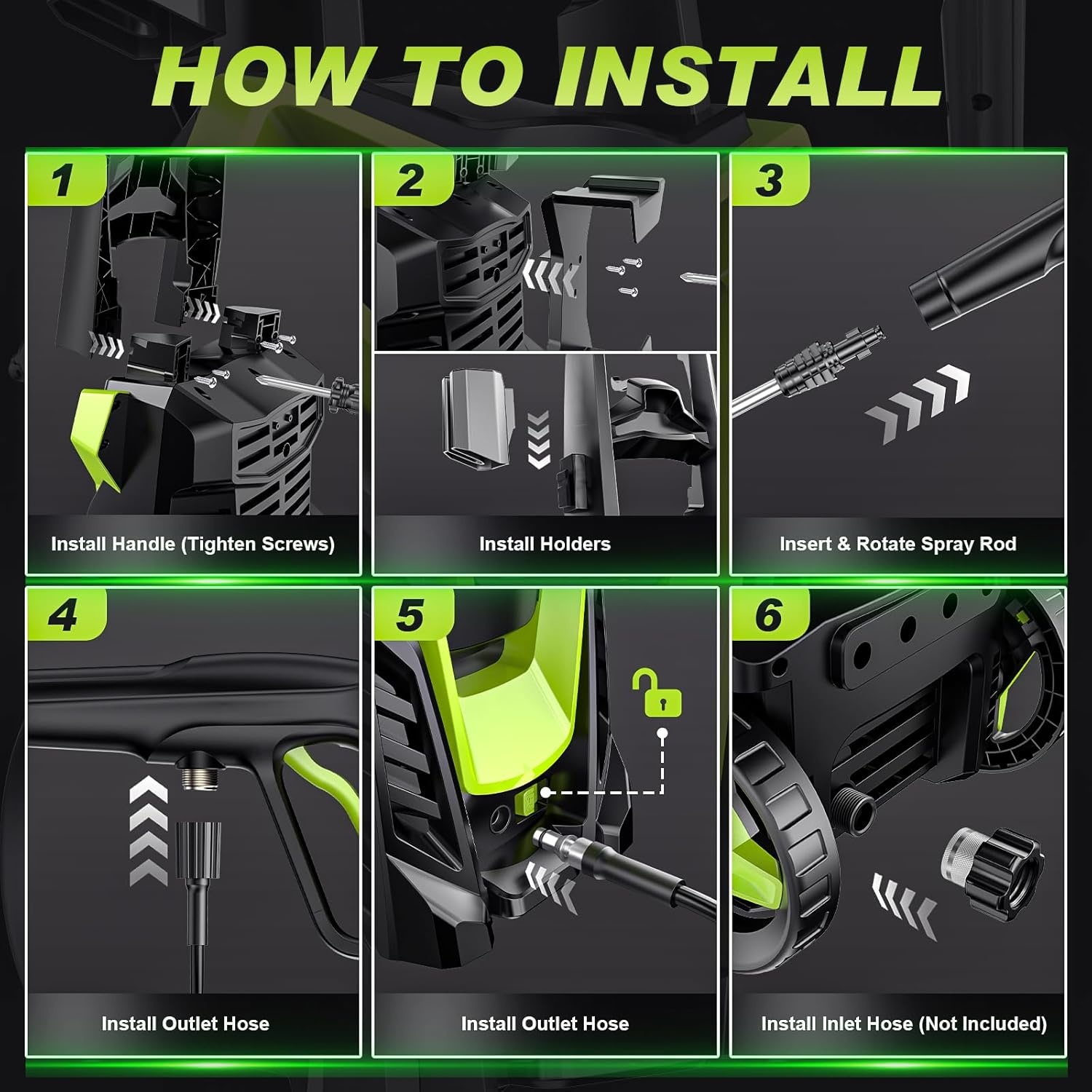 Gisam Hogedrukreiniger, 2200 watt, 180 bar, 480 l/u, met slangtrommel, 8 m, accessoireset met zeepfles, schuimmondstuk, hogedrukpistool voor auto, hek, tuin, patiënten