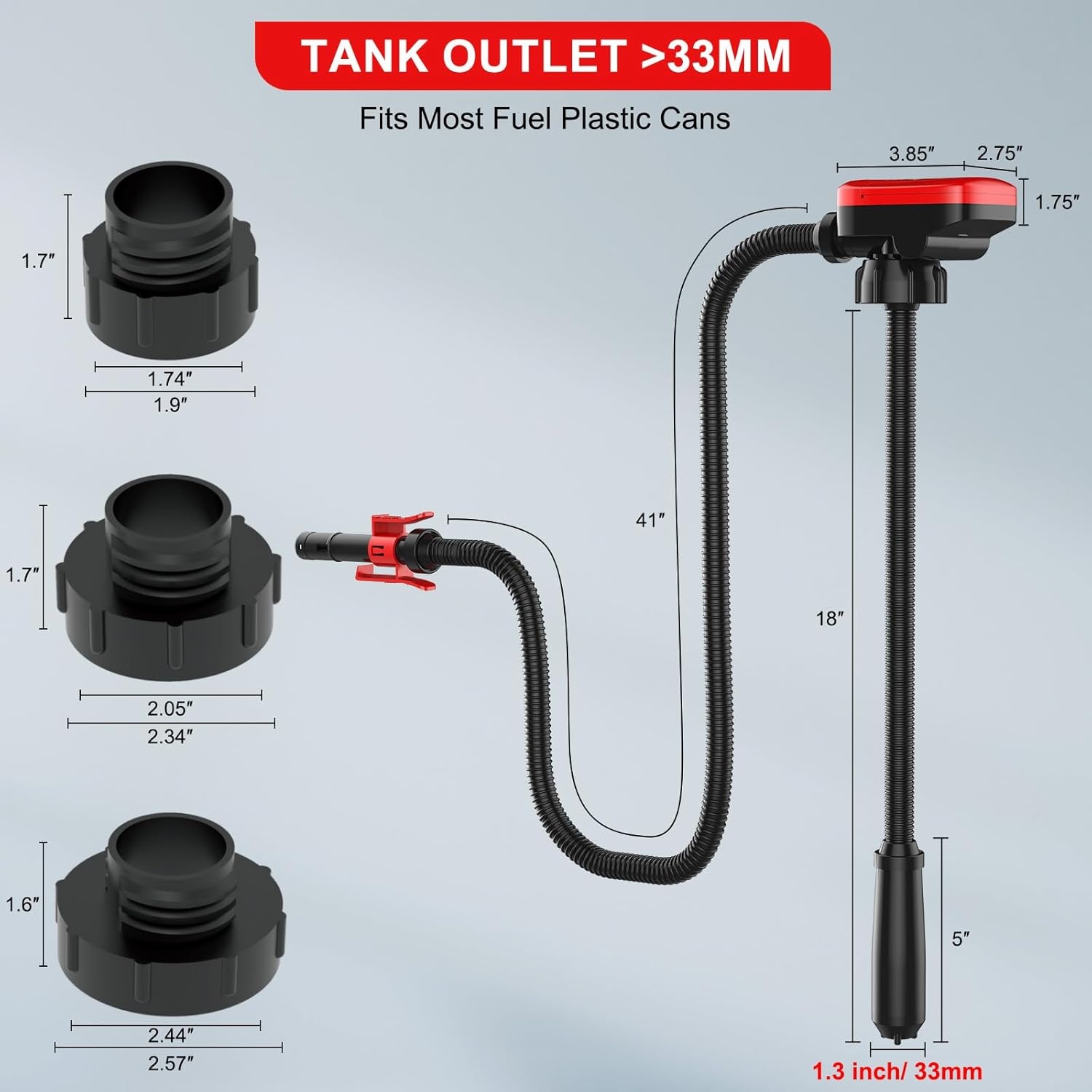 Elektrische Brandstofpomp met Automatische Stop, Dieselpomp, Vloeistof Overdrachtpomp met 3 Maten Adapter, Canisterpomp met Slang-2.4 GPM