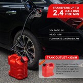 Elektrische Brandstofpomp met Automatische Stop, Dieselpomp, Vloeistof Overdrachtpomp met 3 Maten Adapter, Canisterpomp met Slang-2.4 GPM