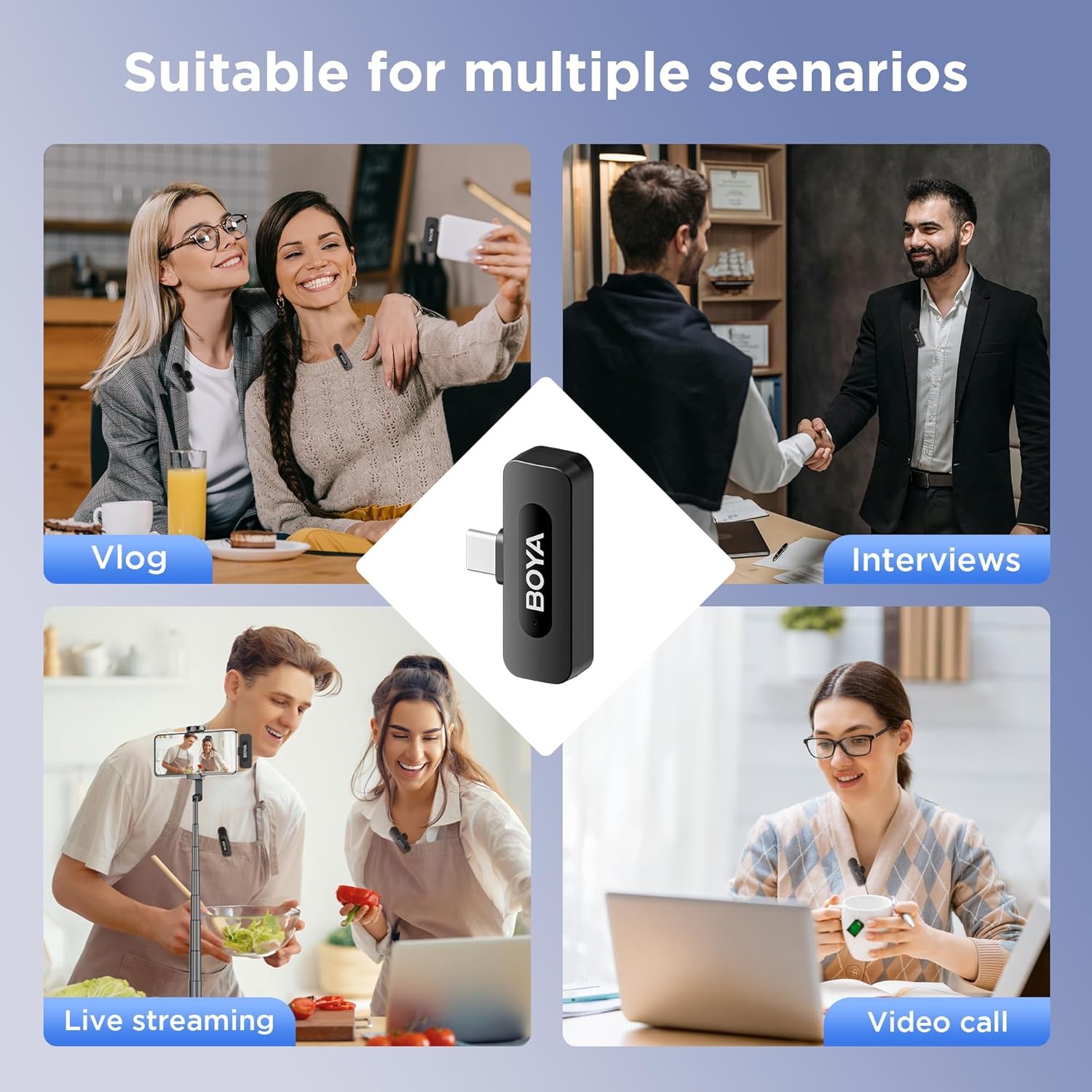 BOYA BY-V30 Mini Draadloze Lavalier Microfoon, 36 Uur Batterijduur, USB-C voor iPhone Android Livestreaming Vlog