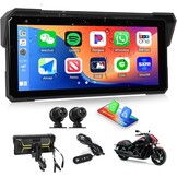 CAMECHO Motorfiets CarPlay met dubbele camera's, 8,1 inch draadloos CarPlay & Android Auto IPS68 scherm, motorfiets navigatie ondersteuning Bluetooth / mirror link / Bluetooth / EQ / printdetectie